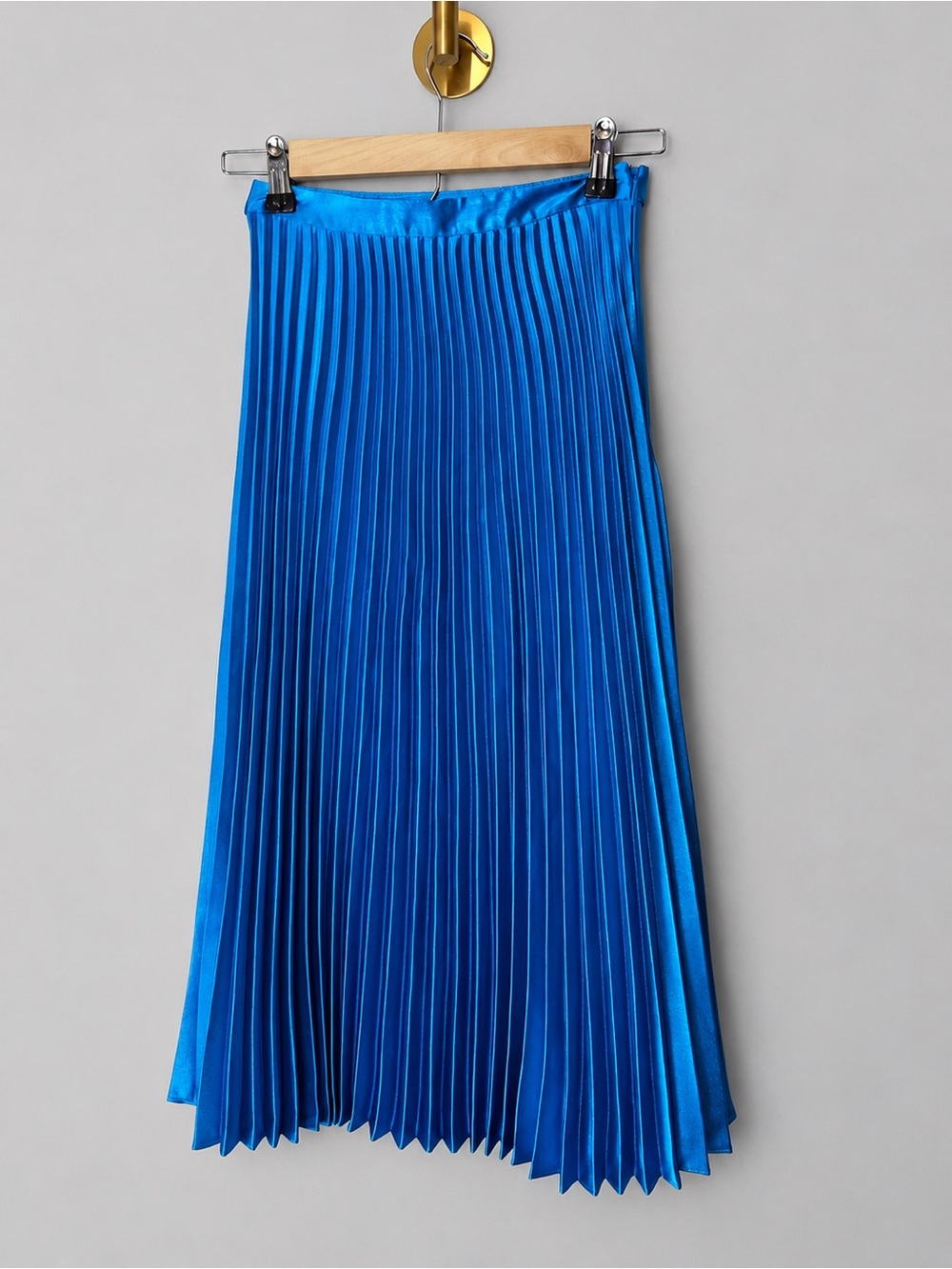 Whistles Blue Satin Pleated Midi Skirt Electric Blue A-Line skirt